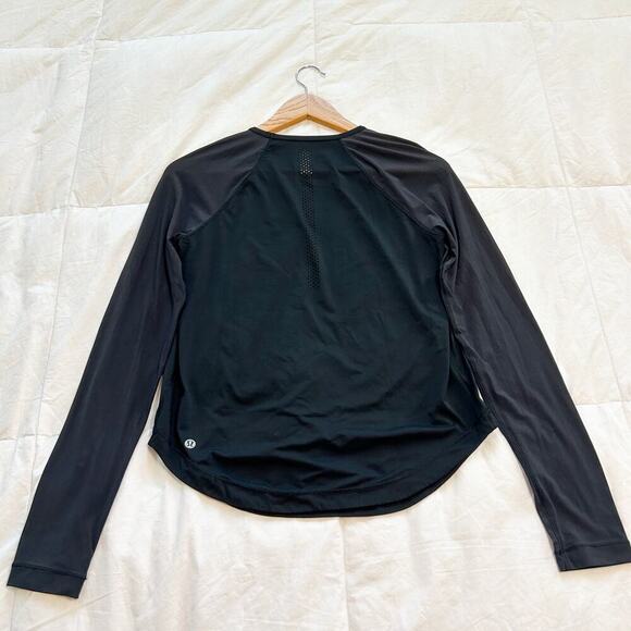 Lululemon Athletica Smooth Stride Long Sleeve Running Shirt Black Mesh Size 6 - Picture 4 of 5